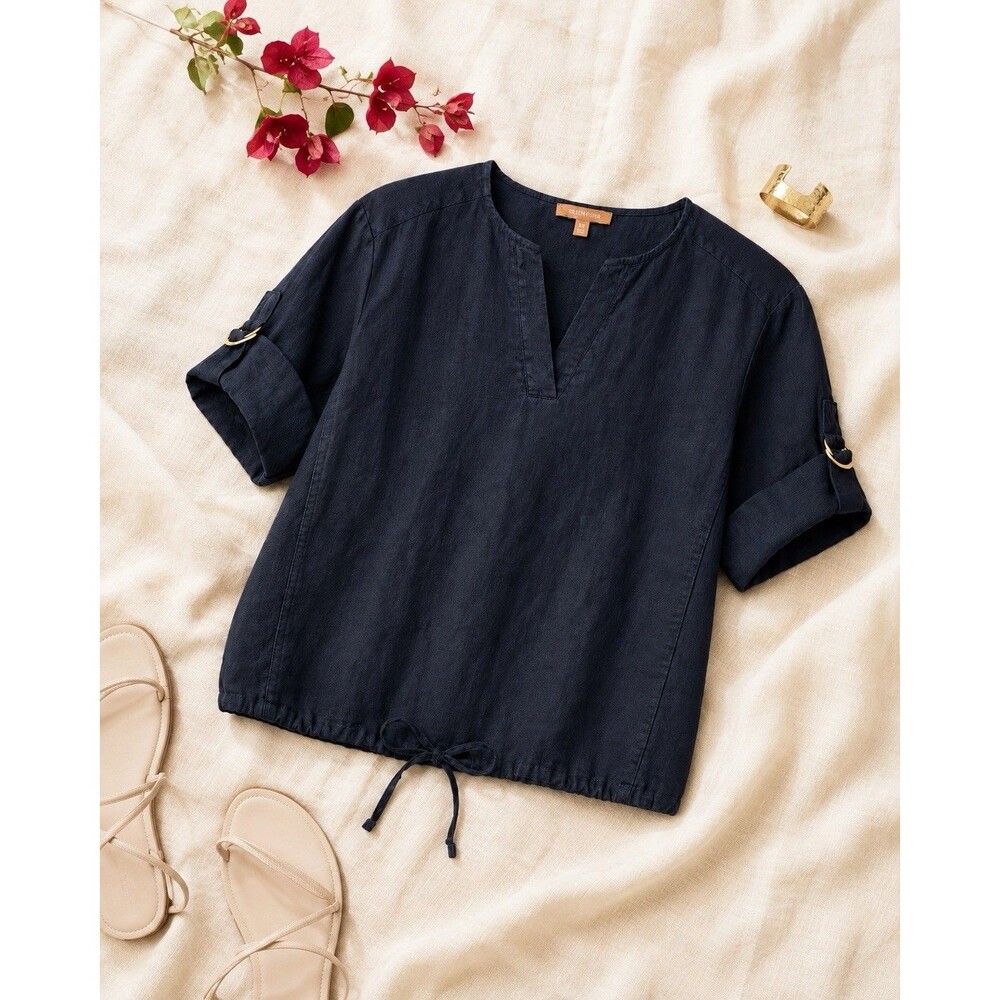 Ellen Tracy NWT 100% Linen Navy Blouse XS